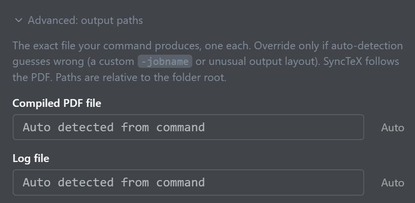 Advanced output paths: overriding the detected PDF and log file locations