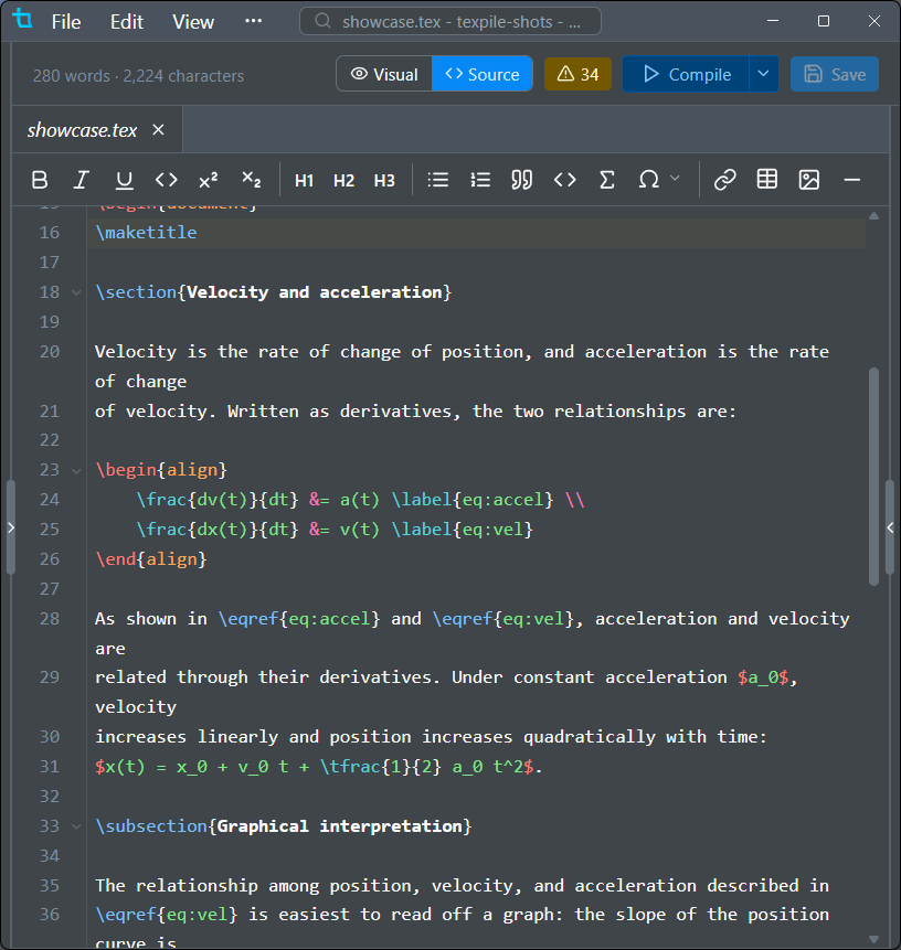 Source editor completing \cite with bibliography keys and titles
