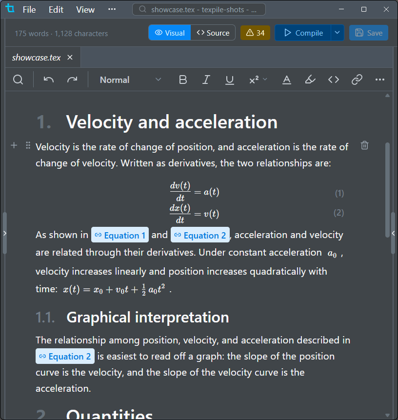 Typing in the visual editor