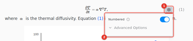 The settings of a display equation, with Numbered turned on