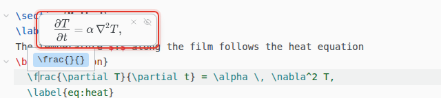 The typeset equation shown above the line being edited