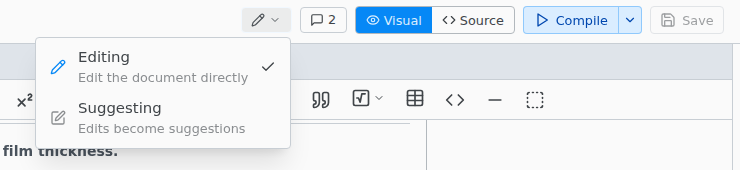 The Editing and Suggesting menu