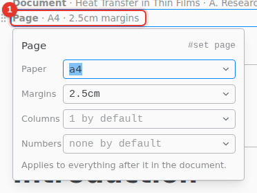 The Page set rule open: Paper, Margins, Columns and Numbers