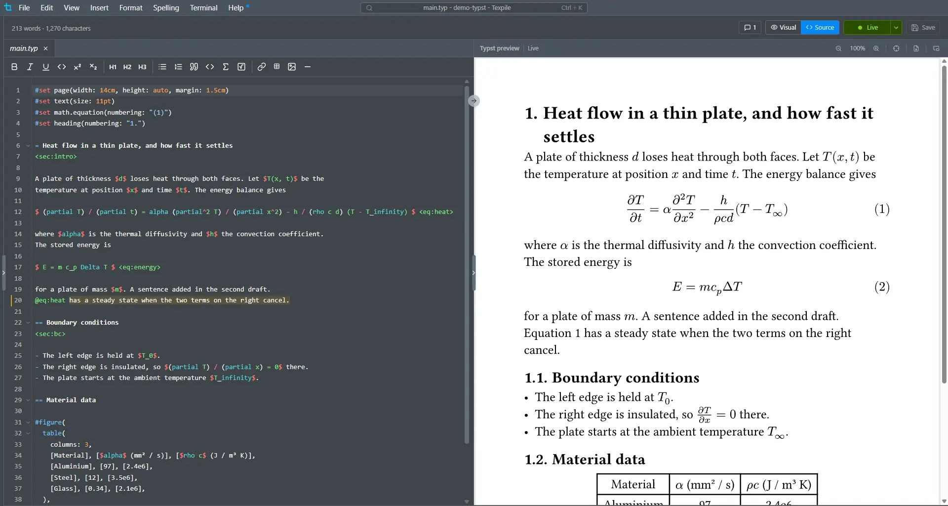 The Typst preview updating as a sentence is typed