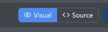 The Visual / Source toggle, Visual selected, in the top right corner of the editor