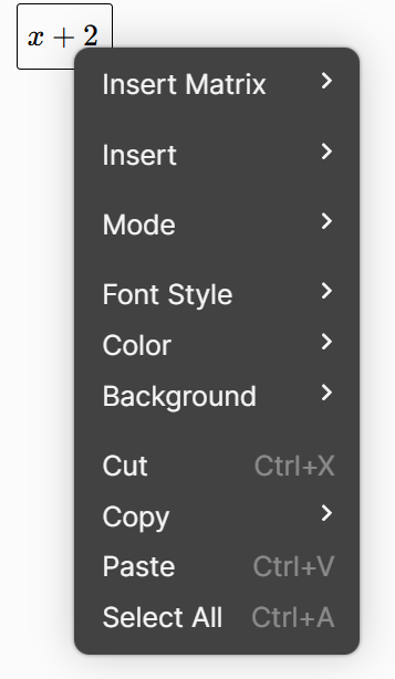 Math Context Menu